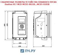 Габаритные размеры УПП Данфосс MCD5-0068B-T5-G2X-20-CV2