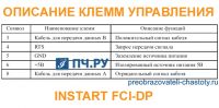 Описание клемм управления INSTART FCI-DP